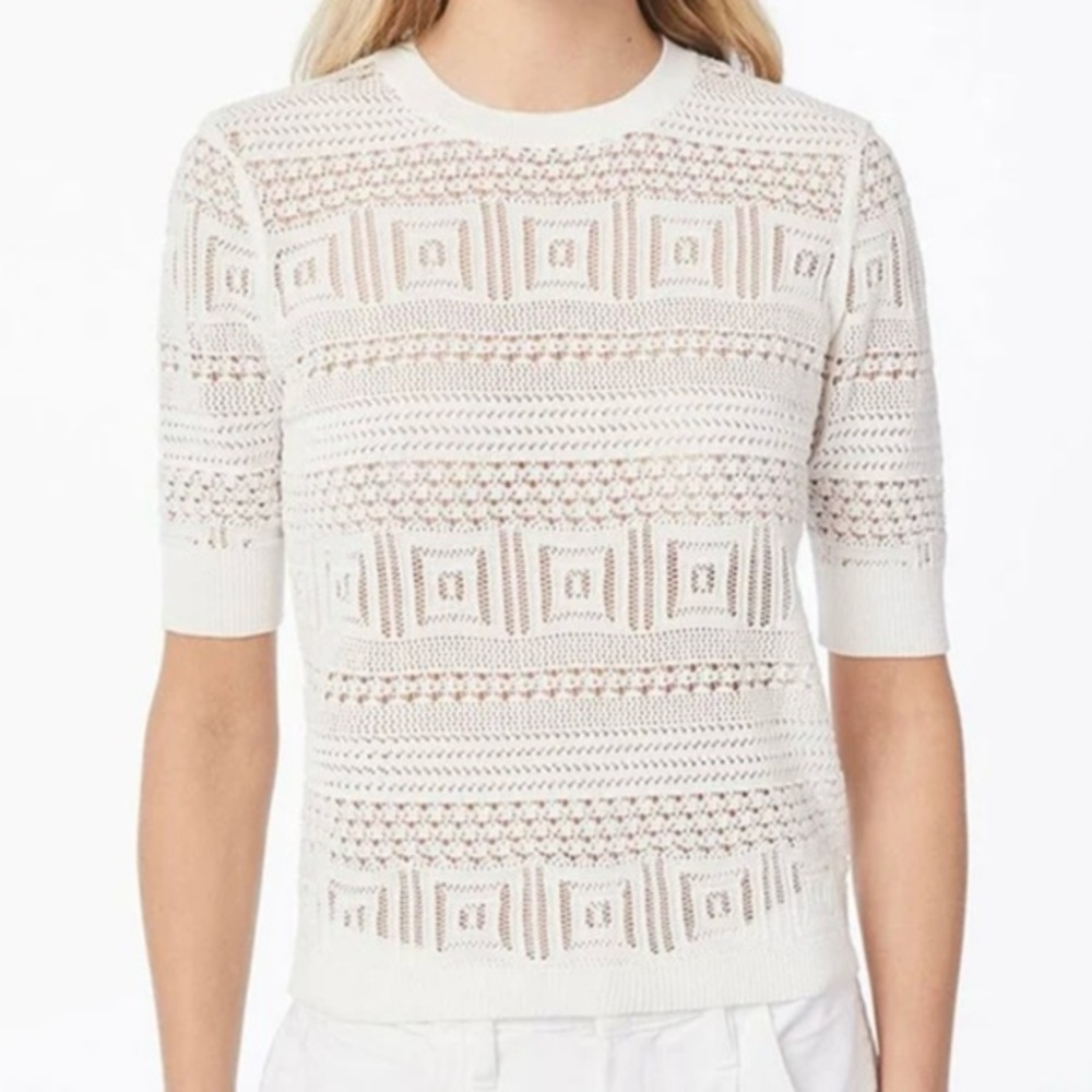 FRAME Open Knit 70s Short Sleeve Off White Crocheted Sweater  Org $295